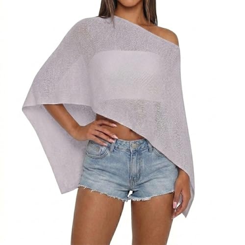 Women's Sheer Knit Poncho Beach Cover-Up: $12.74
