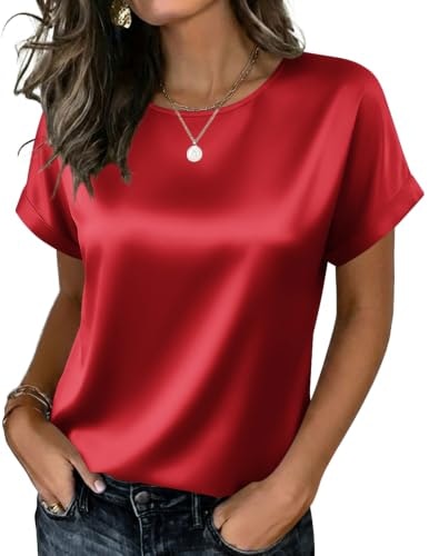 Zeagoo Women's Satin Short Sleeve Blouse: $14.98