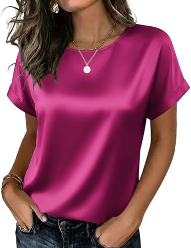 Zeagoo Women's Silk Satin Short Sleeve Crewneck Blouse: $12.74