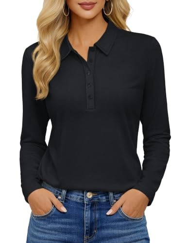 Yucolen Women's Long Sleeve Cotton Polo Shirt: $16.97