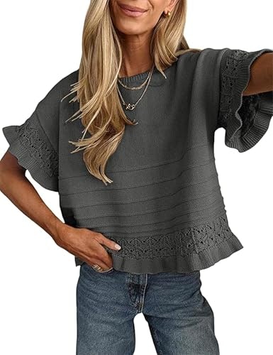 Yeokou Women's Short Sleeve Ruffled Hem Knit Pullover: $26.96