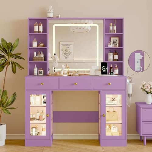 43-Inch Makeup Vanity Desk with Mirror and LED Lights: $220.99 43-Inch Makeup Vanity Desk with Mirror and LED Lights: $220.99