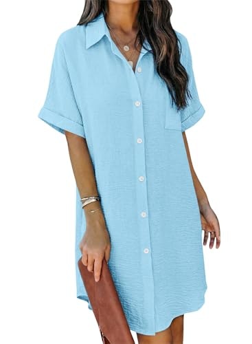 Angerella Women's Short Sleeve Button-Down Beach Shirt: $19.76 Angerella Women's Short Sleeve Button-Down Beach Shirt: $19.76
