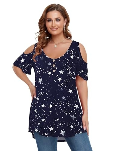 Larace Women's Plus Size Cold Shoulder Button-Up Tunic: $19.98 Larace Women's Plus Size Cold Shoulder Button-Up Tunic: $19.98