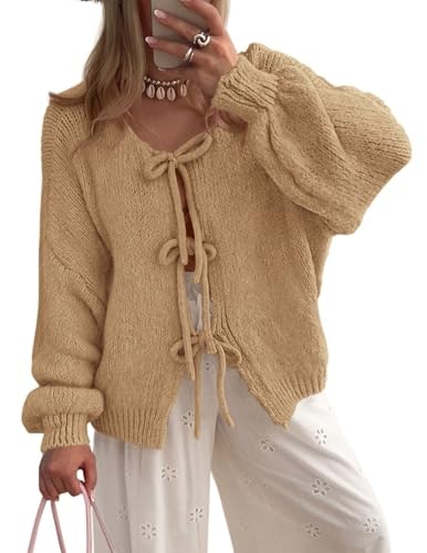 Prettygarden Women's Tie Front Bow Cardigan Sweater: $31.98 Prettygarden Women's Tie Front Bow Cardigan Sweater: $31.98