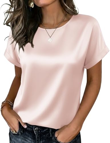 Zeagoo Women's Short Sleeve Satin Crewneck Blouse: $11.47 Zeagoo Women's Short Sleeve Satin Crewneck Blouse: $11.47