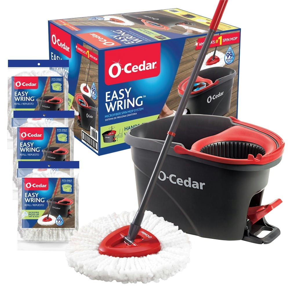 O-Cedar EasyWring Spin Mop & Bucket System w/ 4 Mop Head Replacements: $37.20