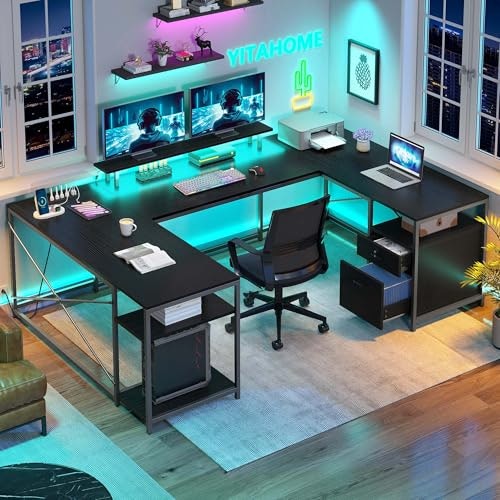 Yitahome U-Shaped Desk with Power Outlets and LED Lights: $185.39 Yitahome U-Shaped Desk with Power Outlets and LED Lights: $185.39
