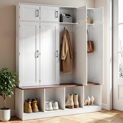 Vevor 59-Inch 4-in-1 Entryway Hall Tree with Bench and Shoe Storage: $257.25