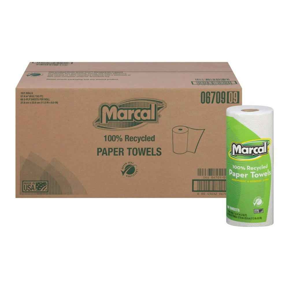 Marcal Small Steps 100% Recycled 2-Ply Paper Towels 15-Roll Case: $28.62