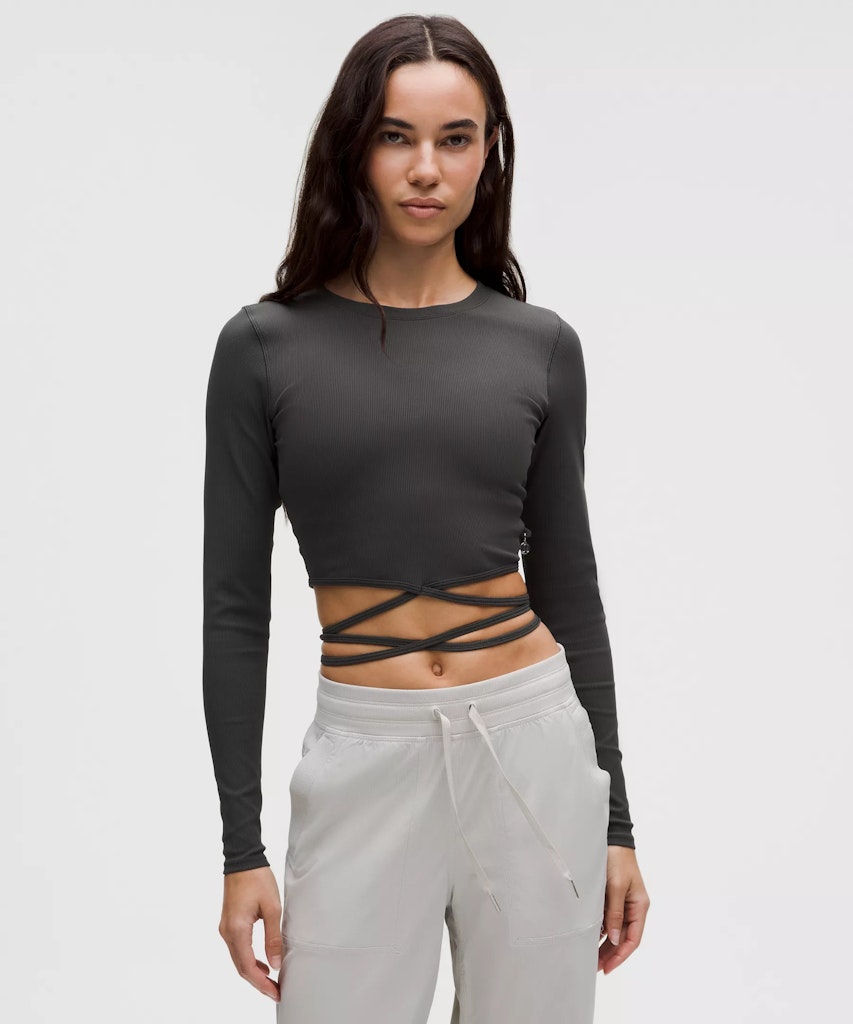 lululemon Women's Logo Bead Ribbed Waist-Tie Long-Sleeve Shirt: $34