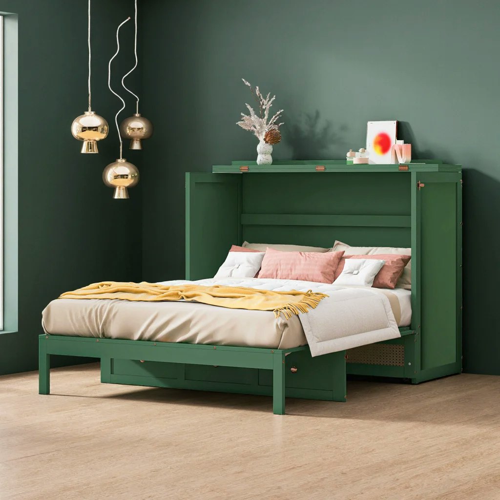 Latitude Run Murphy Bed Cabinet w/ Drawers & Rattan Decor: $436