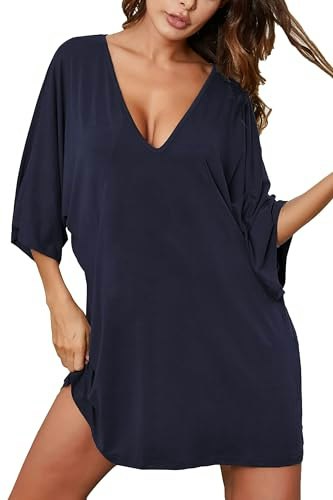Ekouaer Women's Deep V-Neck Oversized Sleepshirt: $12.09 Ekouaer Women's Deep V-Neck Oversized Sleepshirt: $12.09