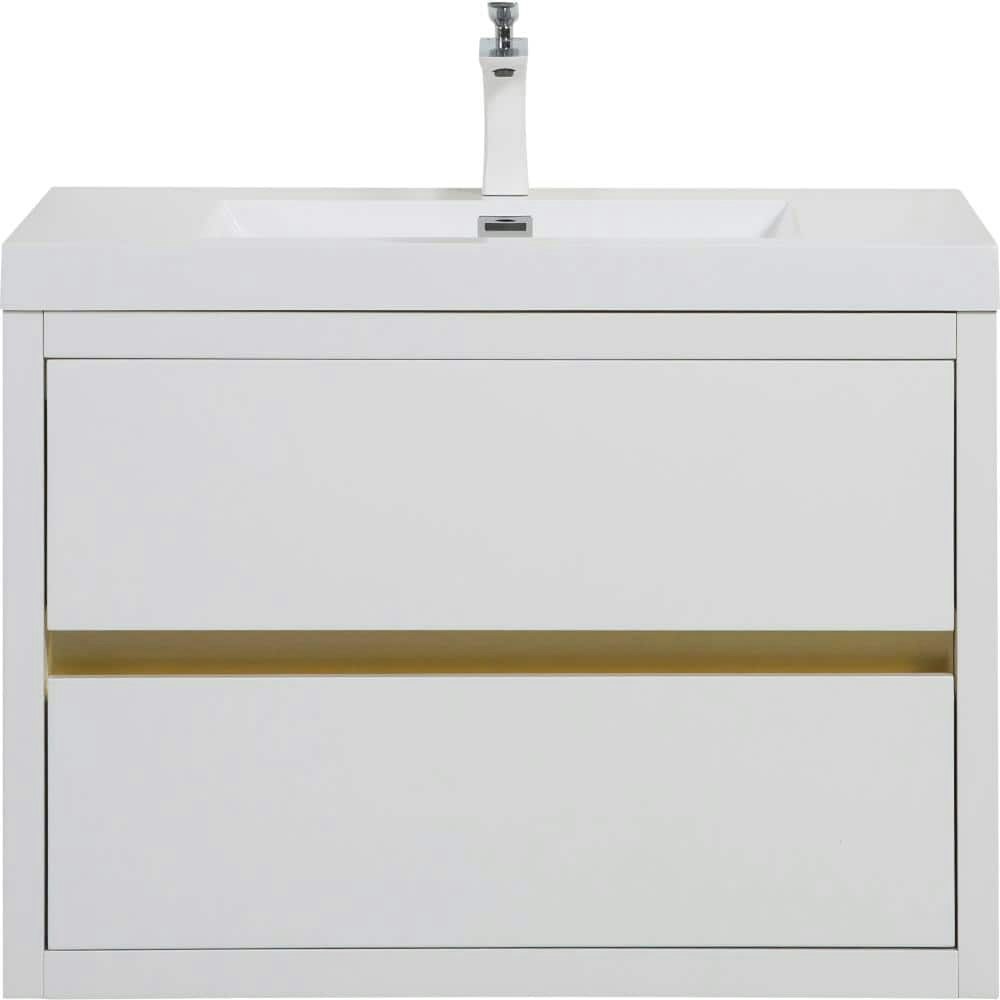 36-Inch Wall-Mounted Floating Single Sink Bath Vanity with Stone Resin Top: $790 36-Inch Wall-Mounted Floating Single Sink Bath Vanity with Stone Resin Top: $790