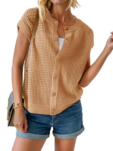 Saodimallsu Women's Crochet Button-Down Sweater Vest: $25.49