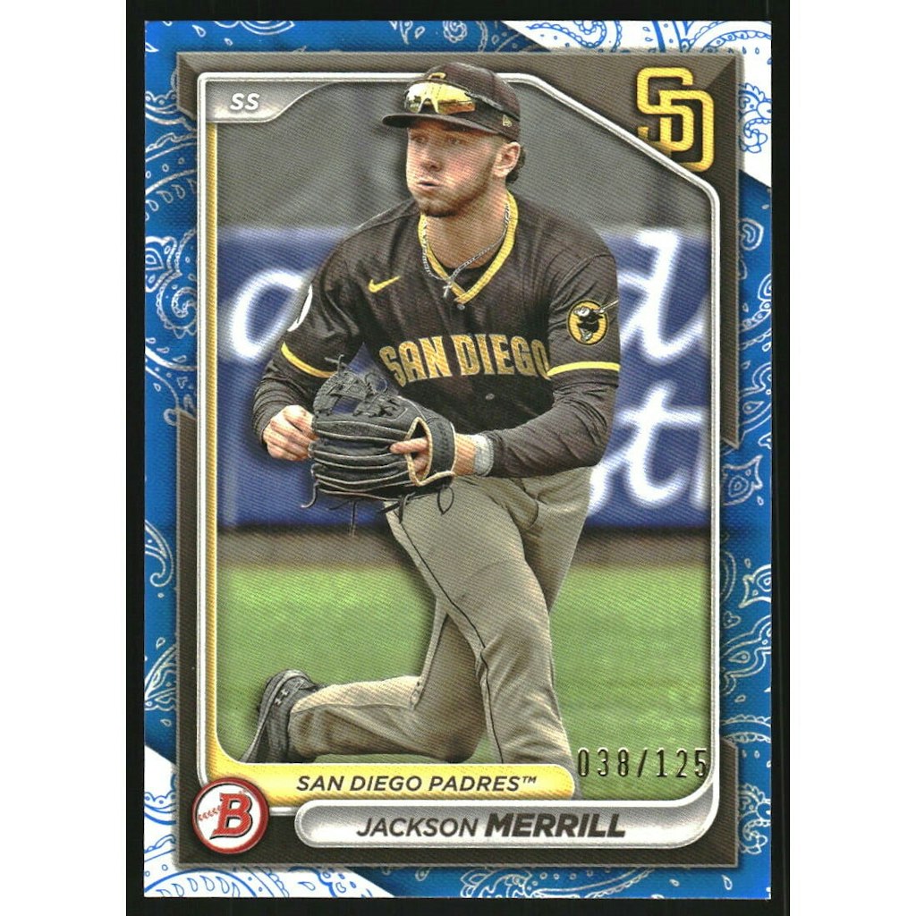 2024 Bowman Blue Pattern Jackson Merrill #BP145 Prospect Card: $12 2024 Bowman Blue Pattern Jackson Merrill #BP145 Prospect Card: $12