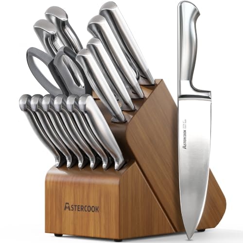 Astercook 15-Piece German Steel Knife Set with Block: $64.98 Astercook 15-Piece German Steel Knife Set with Block: $64.98