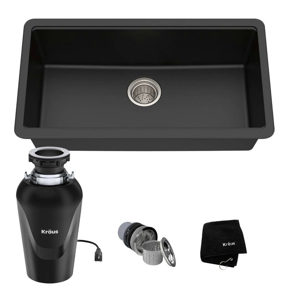 31-inch Undermount Single Bowl Granite Kitchen Sink and Garbage Disposal: $449.95 31-inch Undermount Single Bowl Granite Kitchen Sink and Garbage Disposal: $449.95