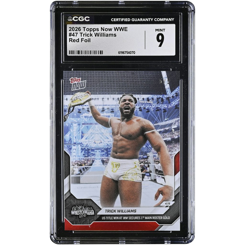 Trick Williams WWE 2026 Topps Now US Title Gold Red Foil #47 5/5 CGC 9 Card: $179.99 Trick Williams WWE 2026 Topps Now US Title Gold Red Foil #47 5/5 CGC 9 Card: $179.99
