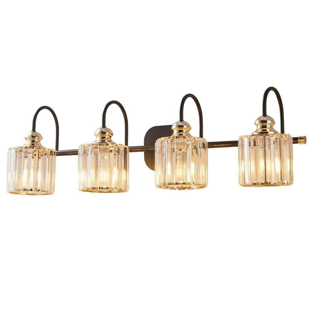 32-Inch 4-Light Matte Black and Gold Crystal Bathroom Vanity Light: $169.41 32-Inch 4-Light Matte Black and Gold Crystal Bathroom Vanity Light: $169.41