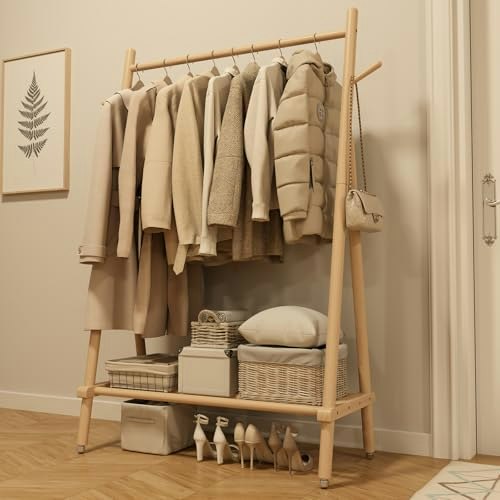 Muwuele Solid Wood Clothing Rack on Wheels: $93.48 Muwuele Solid Wood Clothing Rack on Wheels: $93.48