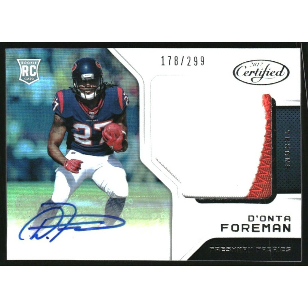 2017 Certified D'Onta Foreman Rookie Autograph Jersey Card #225/299: $10 2017 Certified D'Onta Foreman Rookie Autograph Jersey Card #225/299: $10