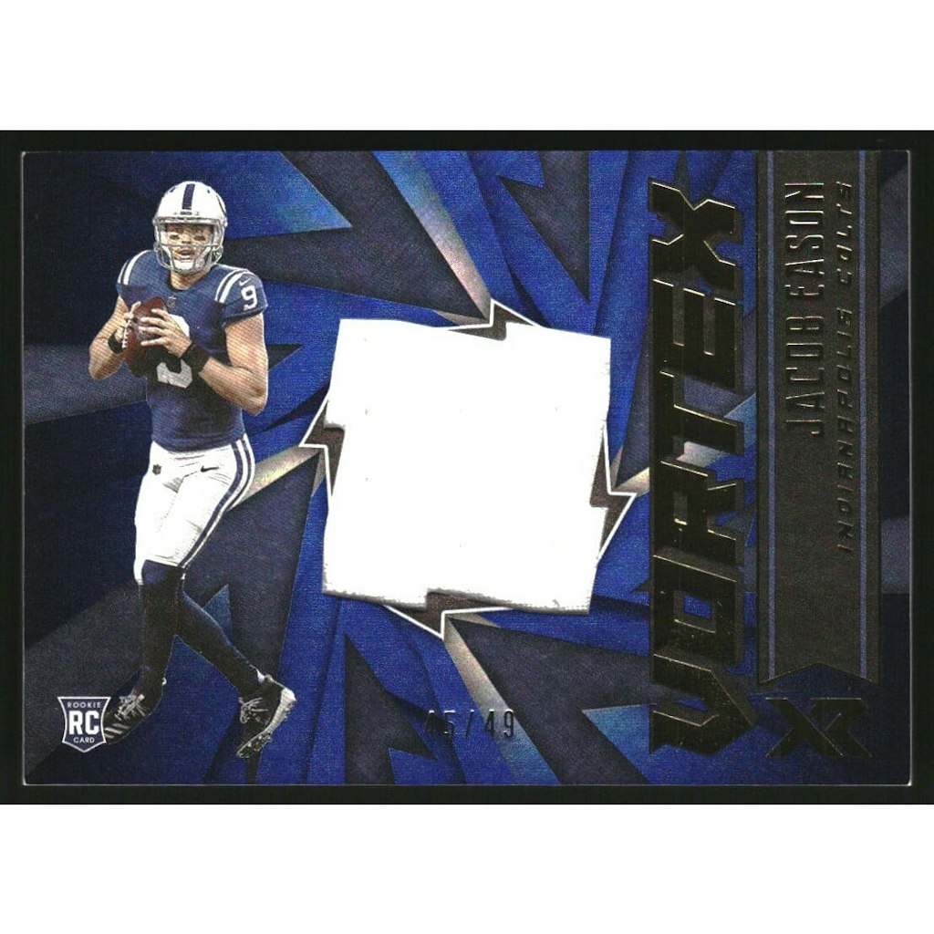 Jacob Eason 2020 Panini XR Vortex Materials Blue Trading Card #16: $18 Jacob Eason 2020 Panini XR Vortex Materials Blue Trading Card #16: $18