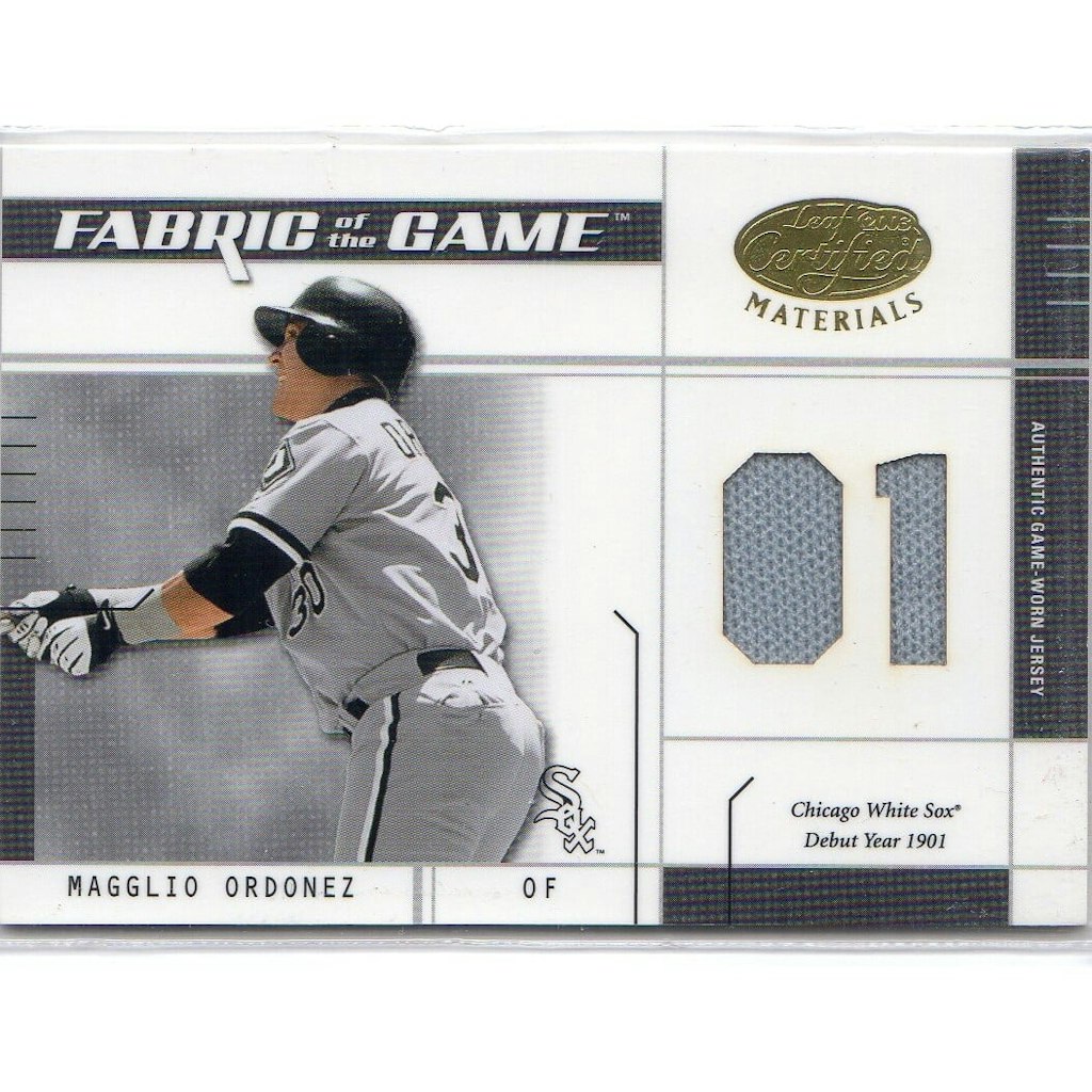 2003 Leaf Certified Materials Fabric of the Game Magglio Ordonez Jersey Card: $25 2003 Leaf Certified Materials Fabric of the Game Magglio Ordonez Jersey Card: $25