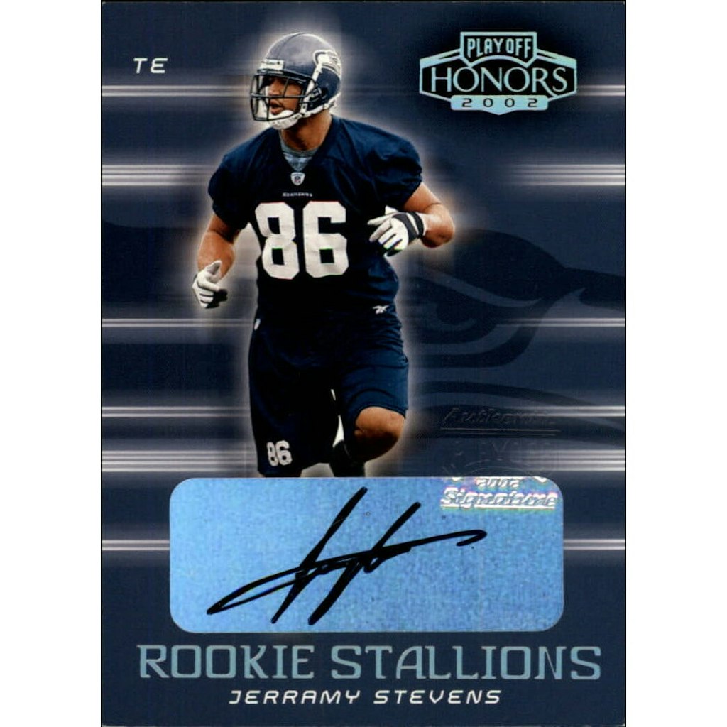 2002 Playoff Honors Jerramy Stevens Rookie Stallion Autograph Card: $14 2002 Playoff Honors Jerramy Stevens Rookie Stallion Autograph Card: $14
