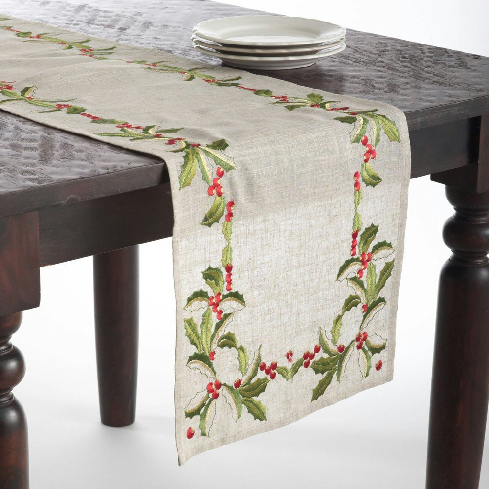 Saro Lifestyle 16" x 108" Embroidered Holly Table Runner: $31.99