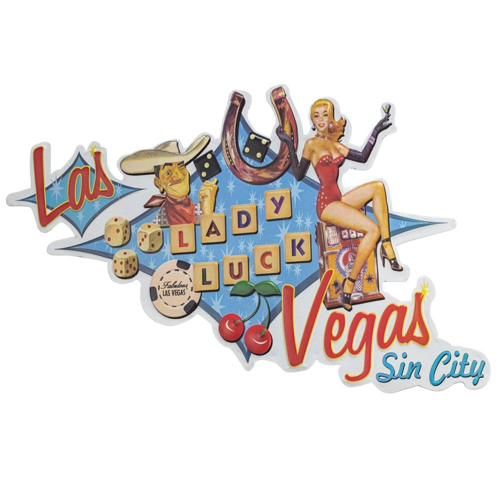 Las Vegas Lady Luck Embossed Metal Sign: $19.69