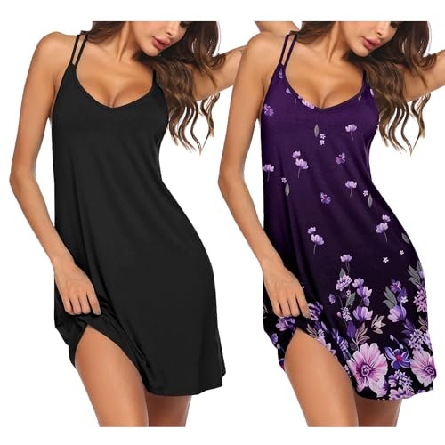 Ekouaer Women's Racerback Sleeveless Nightgown 2-Pack: $14.98 Ekouaer Women's Racerback Sleeveless Nightgown 2-Pack: $14.98