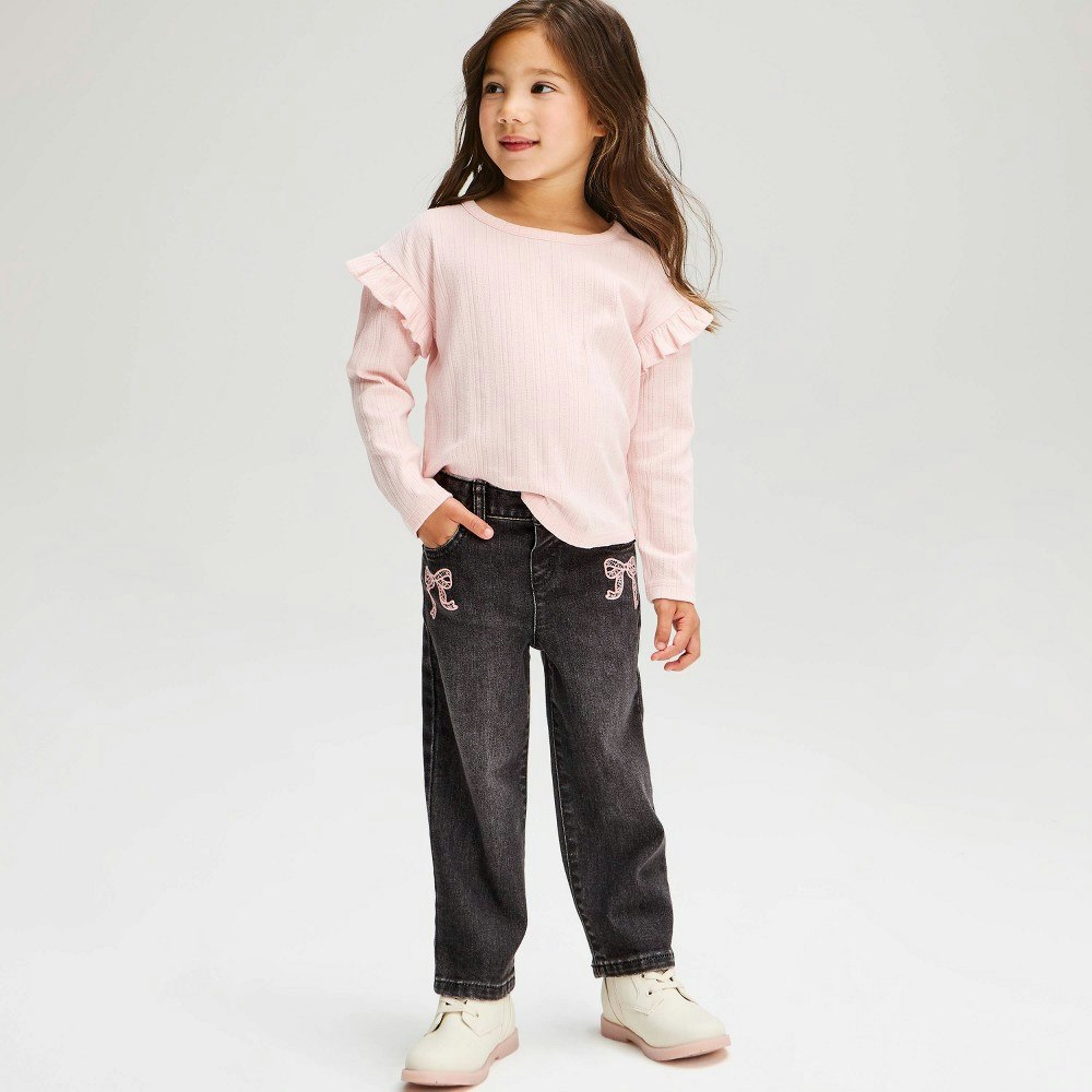 Cat & Jack Toddler Girls' Embroidered Bow Straight Leg Denim Pants 18M: $15