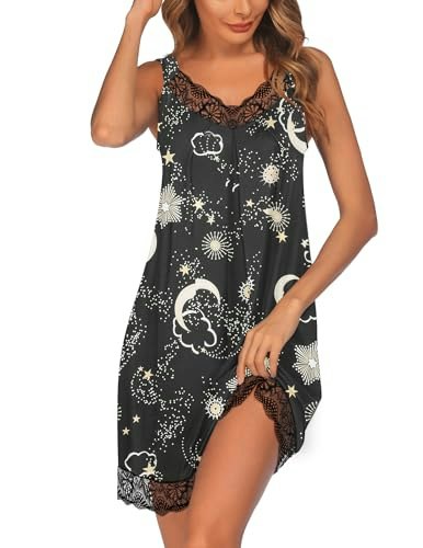 Ekouaer Women's V-Neck Lace Chemise Nightgown: $11.49 Ekouaer Women's V-Neck Lace Chemise Nightgown: $11.49