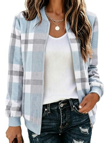 Zeagoo Women's Plaid Flannel Bomber Jacket: $27.98 Zeagoo Women's Plaid Flannel Bomber Jacket: $27.98
