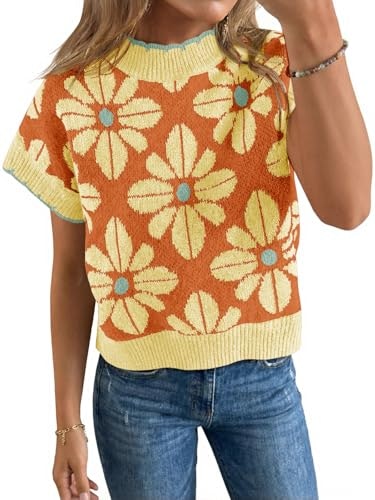 Saodimallsu Women's Floral Short Sleeve Knit Pullover Sweater: $25.49 Saodimallsu Women's Floral Short Sleeve Knit Pullover Sweater: $25.49