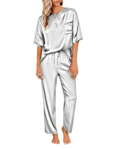 Ekouaer Women's Silky Satin Pajama Set 2-Piece: $19.81 Ekouaer Women's Silky Satin Pajama Set 2-Piece: $19.81