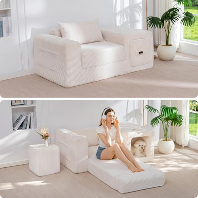 Folding Sofa Couch w/ Armrest & Pillow for $120 + free shipping