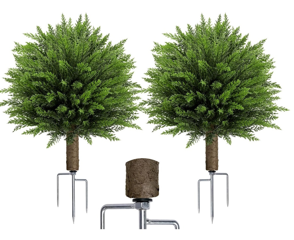 23.7" Outdoor Artificial Cedar Topiary Ball Tree 2-Pack: $38 23.7" Outdoor Artificial Cedar Topiary Ball Tree 2-Pack: $38