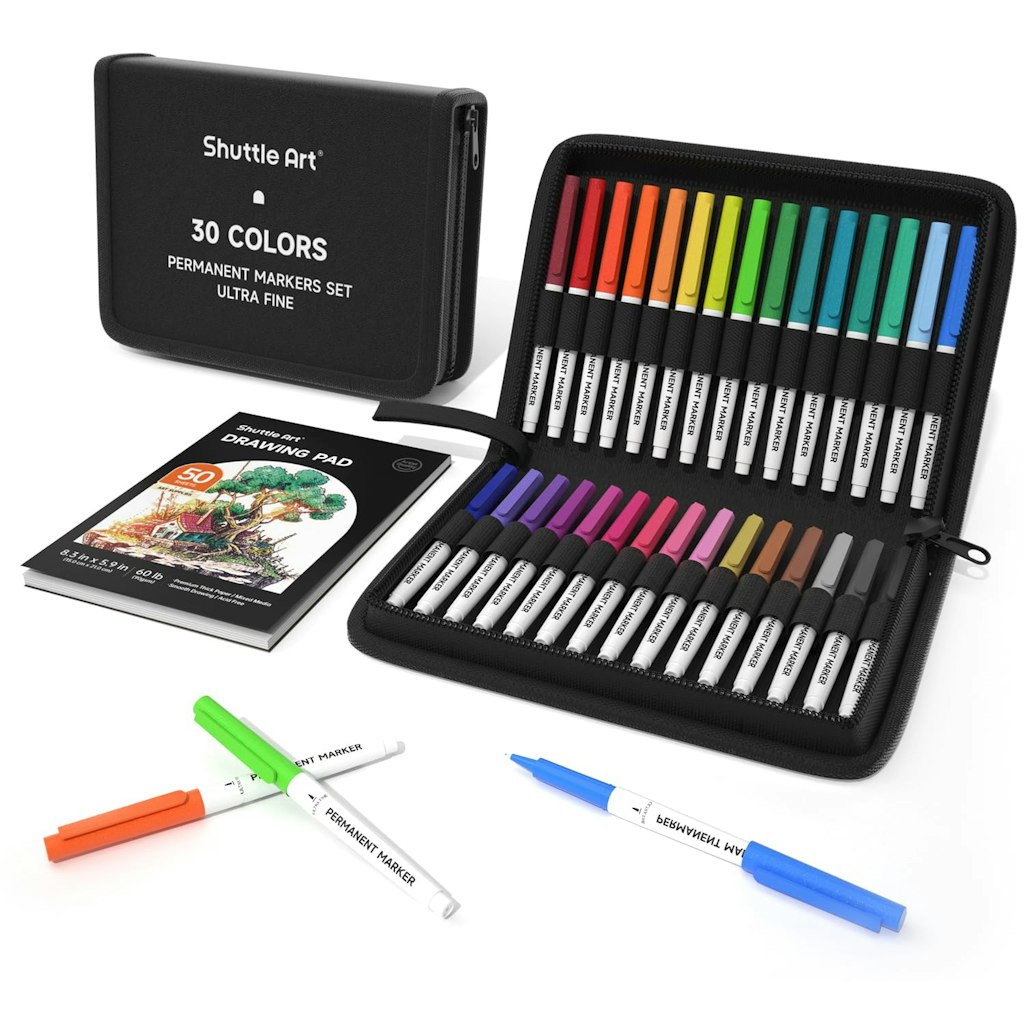 Shuttle Art 30-Count Ultra Fine Point Permanent Markers w/ Travel Case: $14