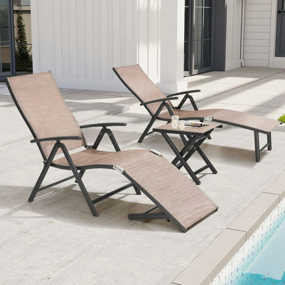 3-Piece Outdoor Chaise Lounge Set with Side Table: $178 3-Piece Outdoor Chaise Lounge Set with Side Table: $178