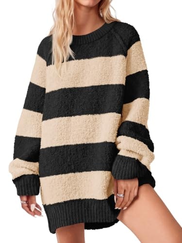 Saodimallsu Women's Oversized Striped Crew Neck Sweater: $28.97 Saodimallsu Women's Oversized Striped Crew Neck Sweater: $28.97