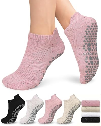 YeuG Pilates Non-Slip Grip Socks 4-Pack: $13.59