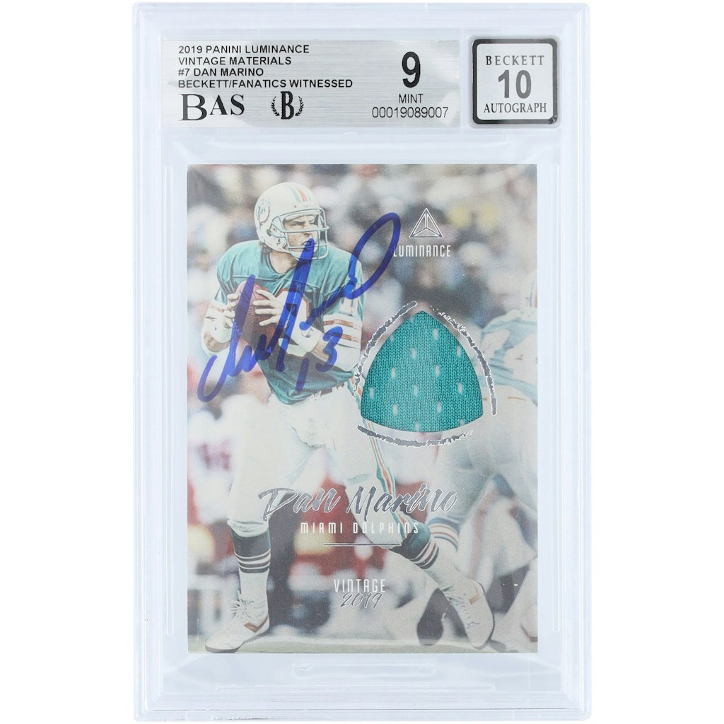 Dan Marino Miami Dolphins Autographed 2019 Panini Luminance Jersey Relic Card: $599.99 Dan Marino Miami Dolphins Autographed 2019 Panini Luminance Jersey Relic Card: $599.99