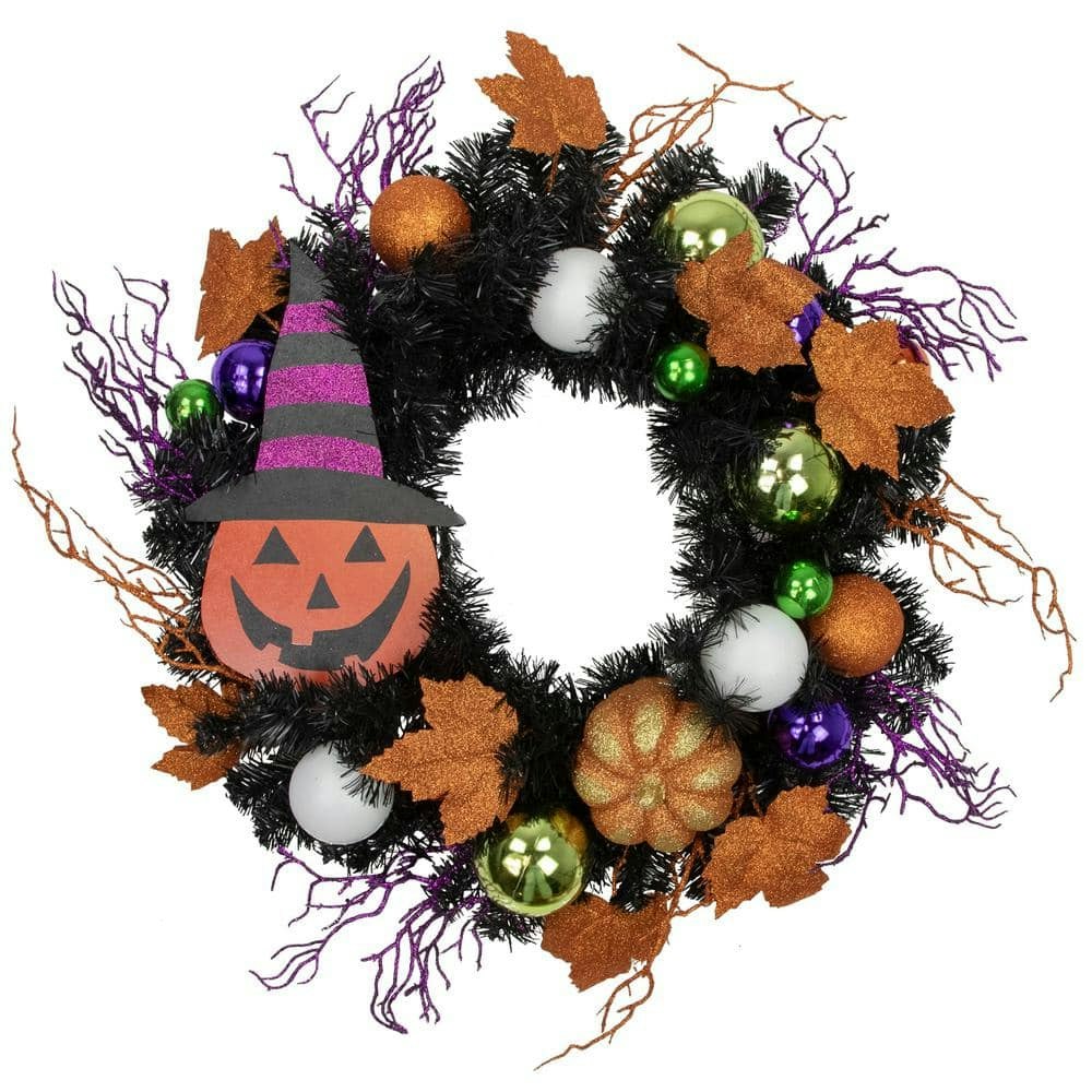 24-Inch Jack-O-Lantern Witches Hat Halloween Wreath: $66.91