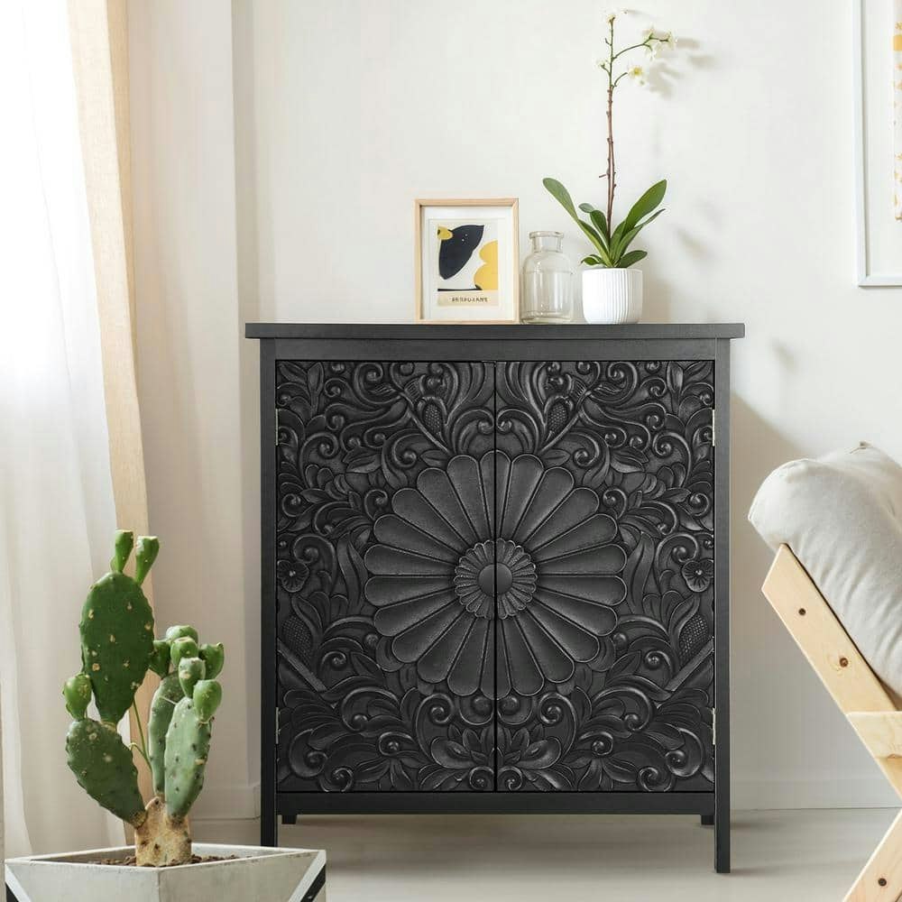 Floral Black 2-Door Accent Storage Cabinet: $290.80