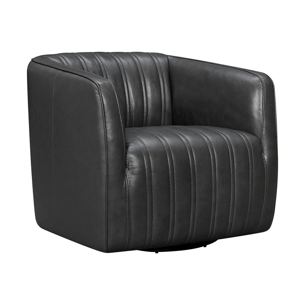 Armen Living Aries Genuine Leather Swivel Barrel Chair: $820.99