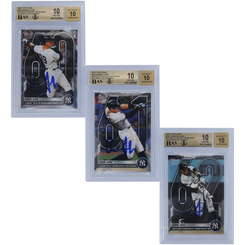 Aaron Judge New York Yankees Autographed 2022 Topps Now 60-61-62 Home Run Card: $6,999.99 Aaron Judge New York Yankees Autographed 2022 Topps Now 60-61-62 Home Run Card: $6,999.99