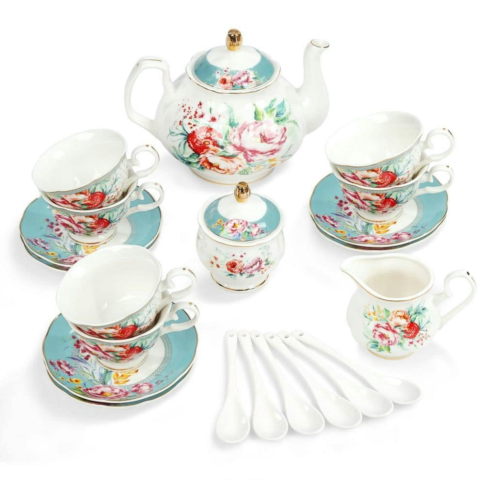 21-Piece Vintage Floral Porcelain Tea Set: $156.82