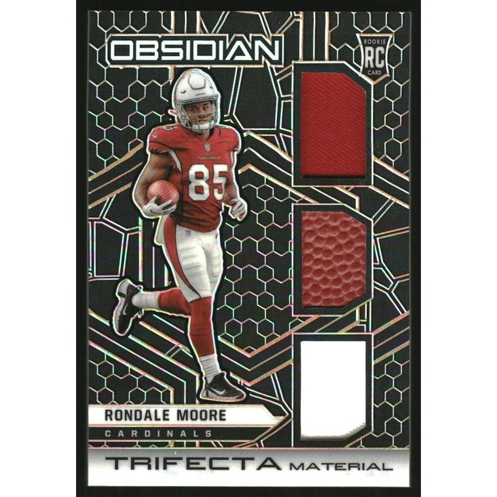 2021 Panini Obsidian Electric Etch Orange Rondale Moore Trifecta Materials Trading Card #18: $15 2021 Panini Obsidian Electric Etch Orange Rondale Moore Trifecta Materials Trading Card #18: $15